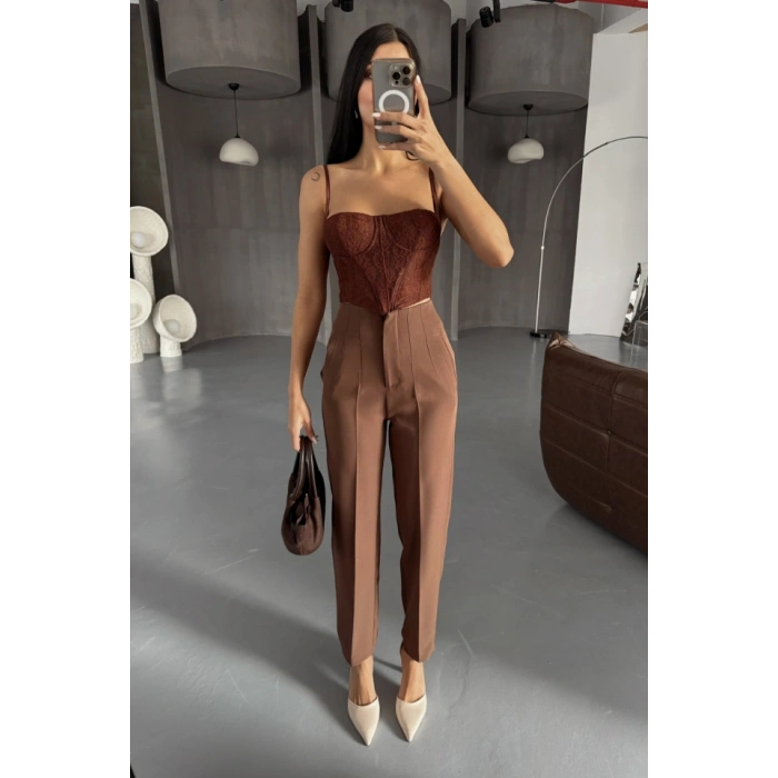 PANTOLON PENLİ ATLA KUAŞ  Kahverengi