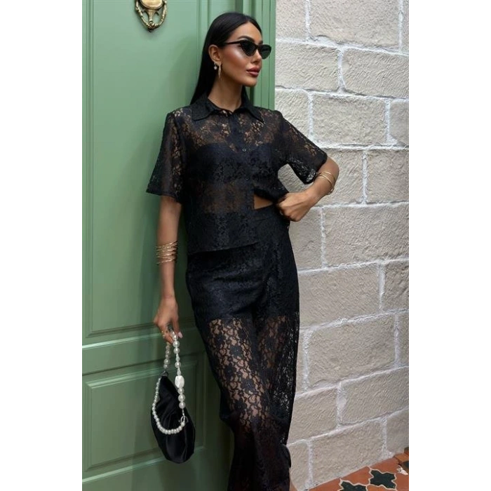 Pantolonu Astarlı Dantel İkili Takım 10119