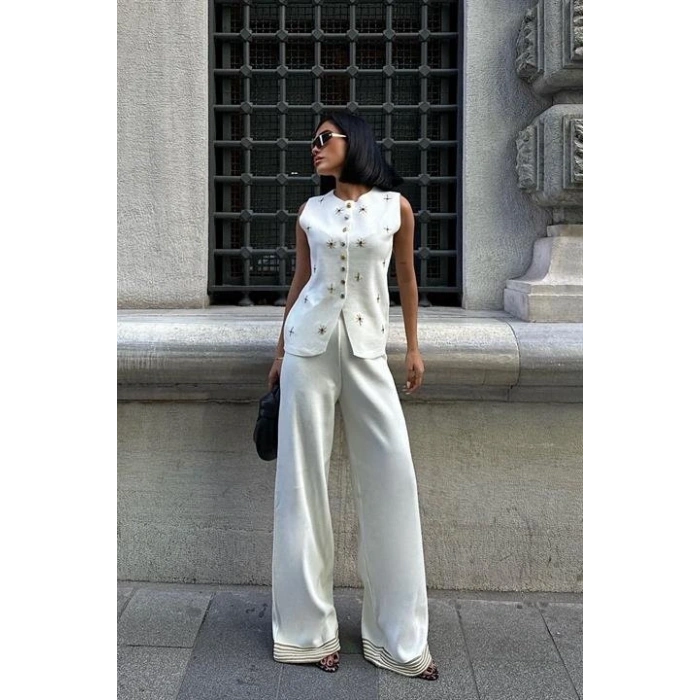 Paulo Gold Düğmeli Yelek Pantolon Takım 9976