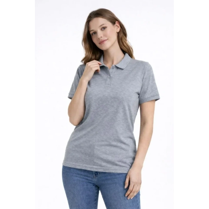 Pike Kumaş Düğmeli Yaka Regular Rahat Günlük Kısa Kol Tişört Tshirt  Gri