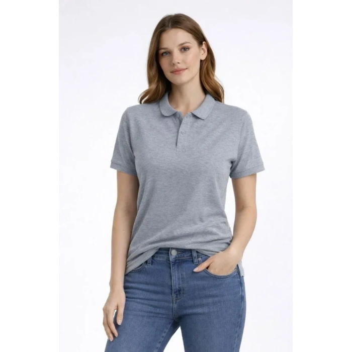 Pike Kumaş Düğmeli Yaka Regular Rahat Günlük Kısa Kol Tişört Tshirt  Gri