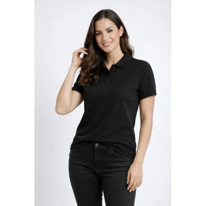 Pike Kumaş Düğmeli Yaka Regular Rahat Günlük Kısa Kol Tişört Tshirt  iyah