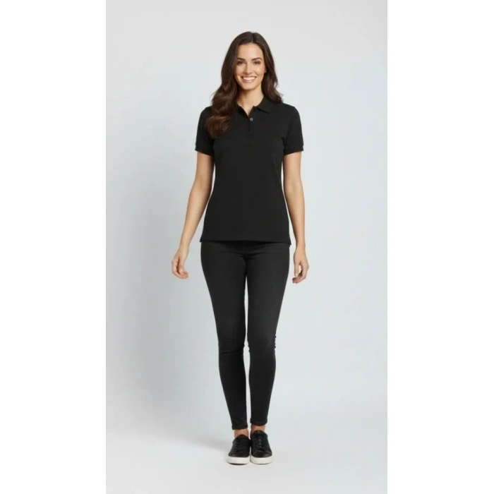 Pike Kumaş Düğmeli Yaka Regular Rahat Günlük Kısa Kol Tişört Tshirt  iyah