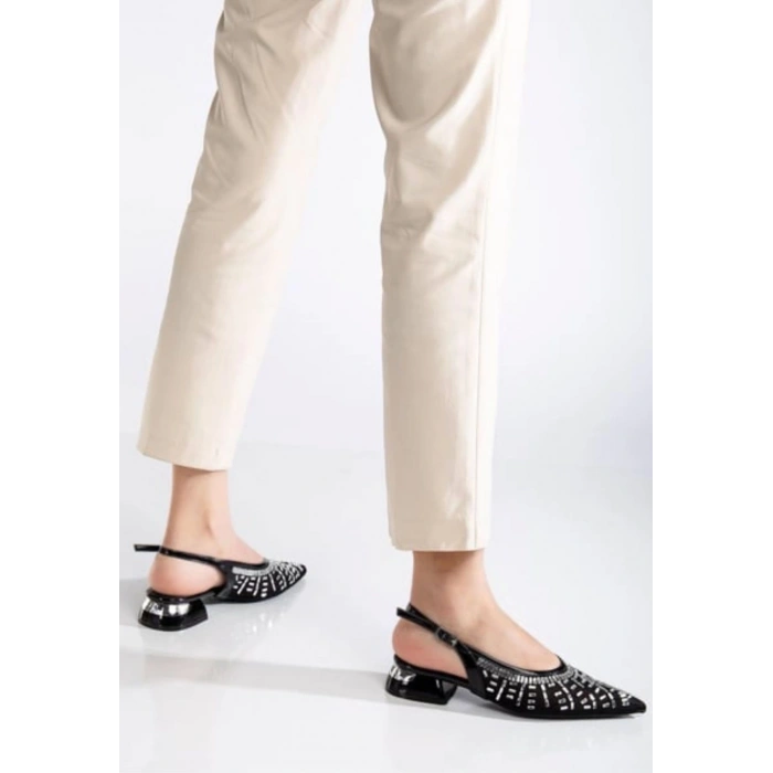 Piyar Siyah Taşlı Topuklu Ayakkabı