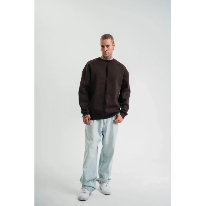 POIZEI Premium Kalite Bisiklet Yaka Yıkamalı weathirt  Kahverengi