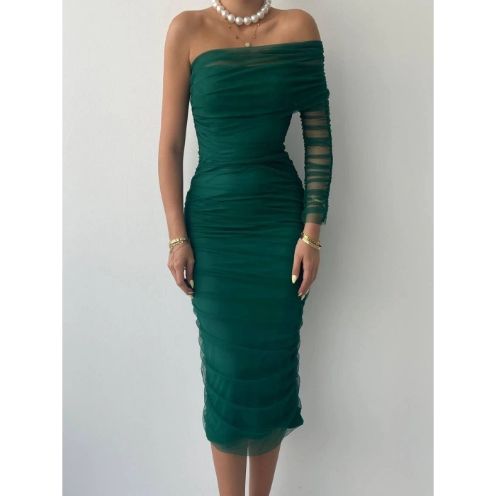 Polack Tek Omuz Tül Elbise