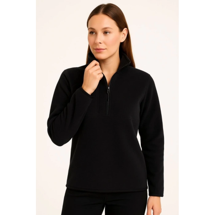 Polar Kazak – Dik Yaka, Yarım Fermuarlı, Fermuarlı Göğüs Cepli, iyah Biyeli, Kışlık Rahat Regular Fit Günlük odel  iyah