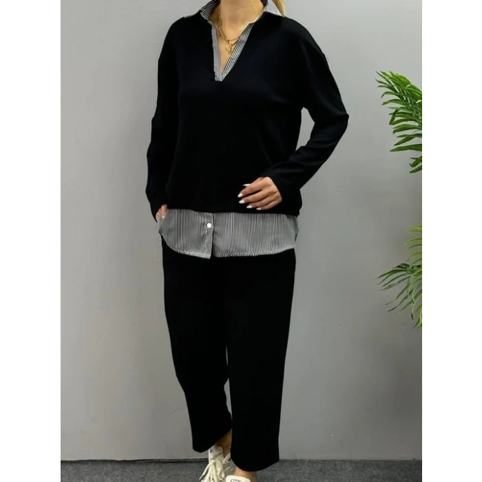 Polo Yaka Gömlek Detay alaş Balon Pantolunlu ıkılı Takım