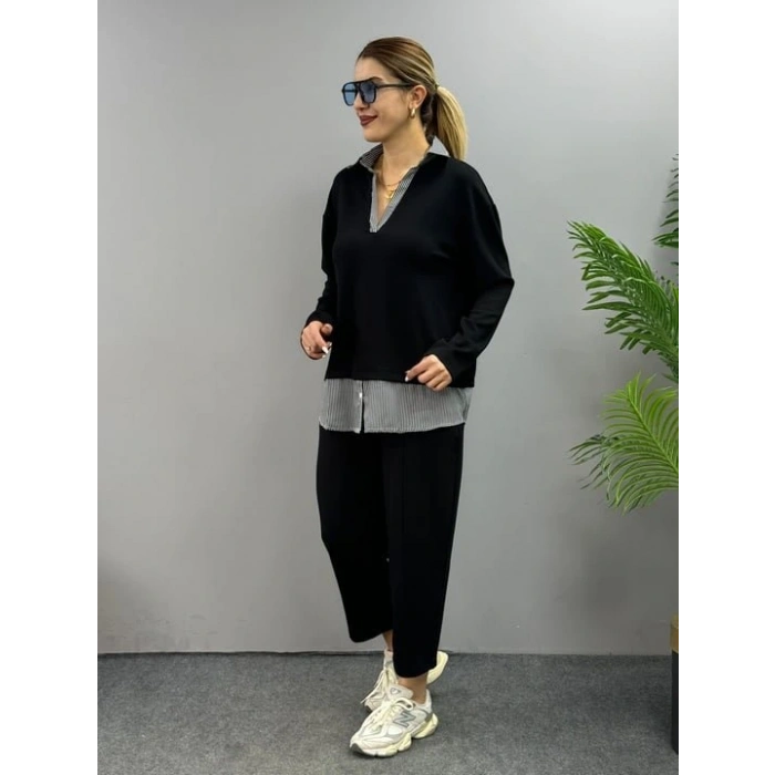 Polo Yaka Gömlek Detay alaş Balon Pantolunlu ıkılı Takım