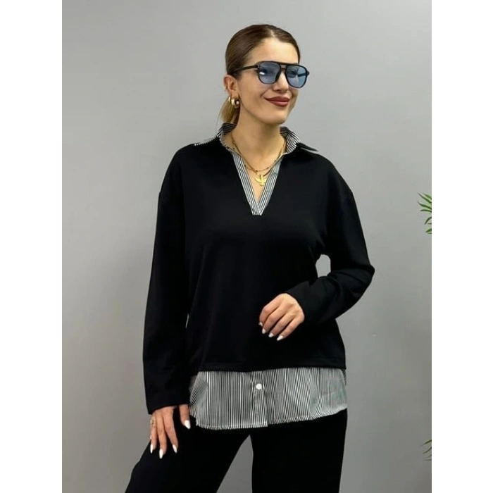 Polo Yaka Gömlek Detay alaş Balon Pantolunlu ıkılı Takım