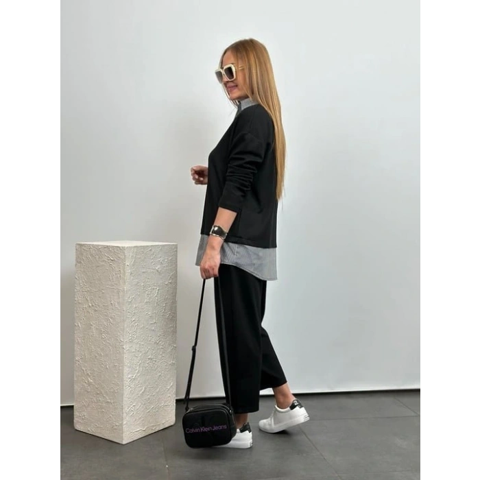 Polo Yaka Gömlek Detay alaş Balon Pantolunlu ıkılı Takım