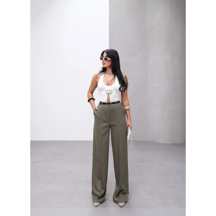 Poly Viscose Yüksek Bel Kemerli̇ Ve Dökümlü Palazzo Pantolon (Kemer Dahi̇l)