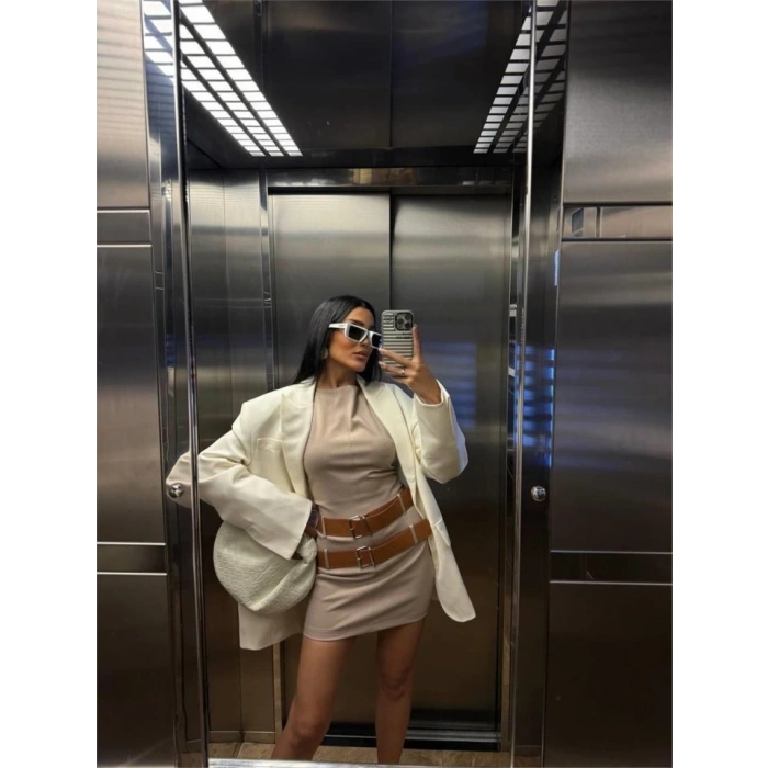 POLYVİCON ÇİFT KEMER DETAYLI ELBİE  Bej