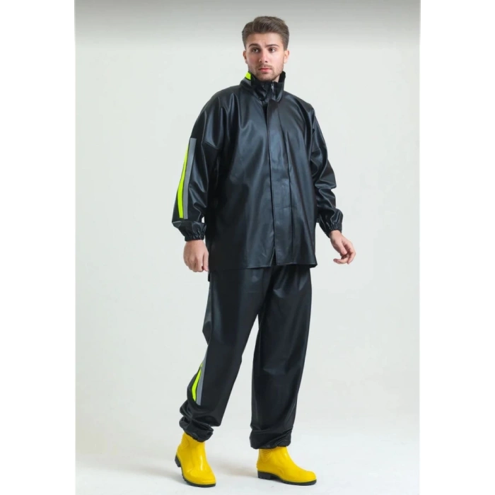 Premium otorcu Kurye Yağmurluk Takım u Geçirmez PVC Kumaş Reflektörlü TÜBİTAK Onaylı  iyah
