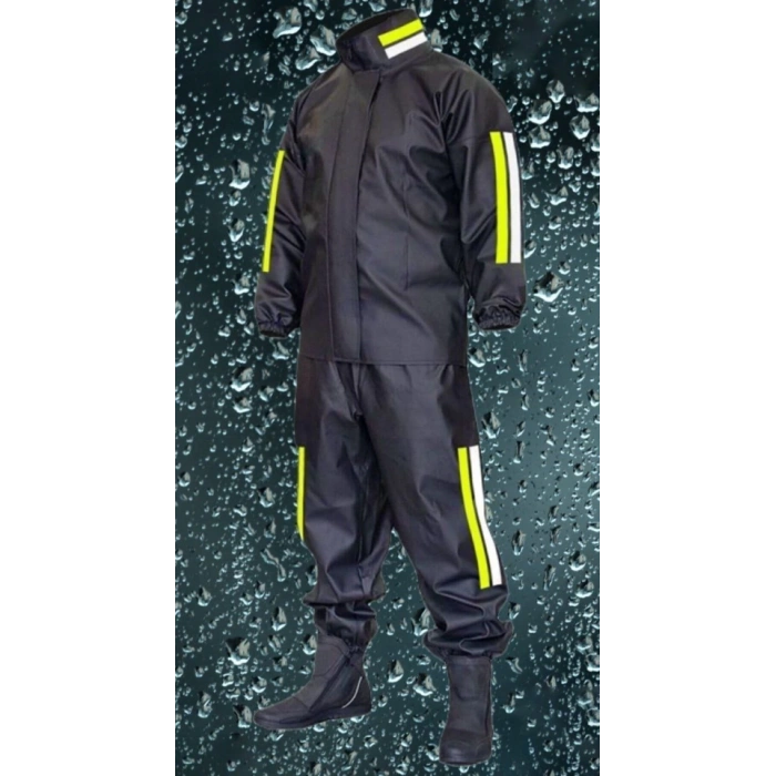 Premium otorcu Kurye Yağmurluk Takım u Geçirmez PVC Kumaş Reflektörlü TÜBİTAK Onaylı  iyah