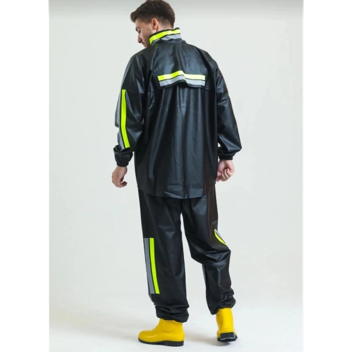 Premium otorcu Kurye Yağmurluk Takım u Geçirmez PVC Kumaş Reflektörlü TÜBİTAK Onaylı  iyah