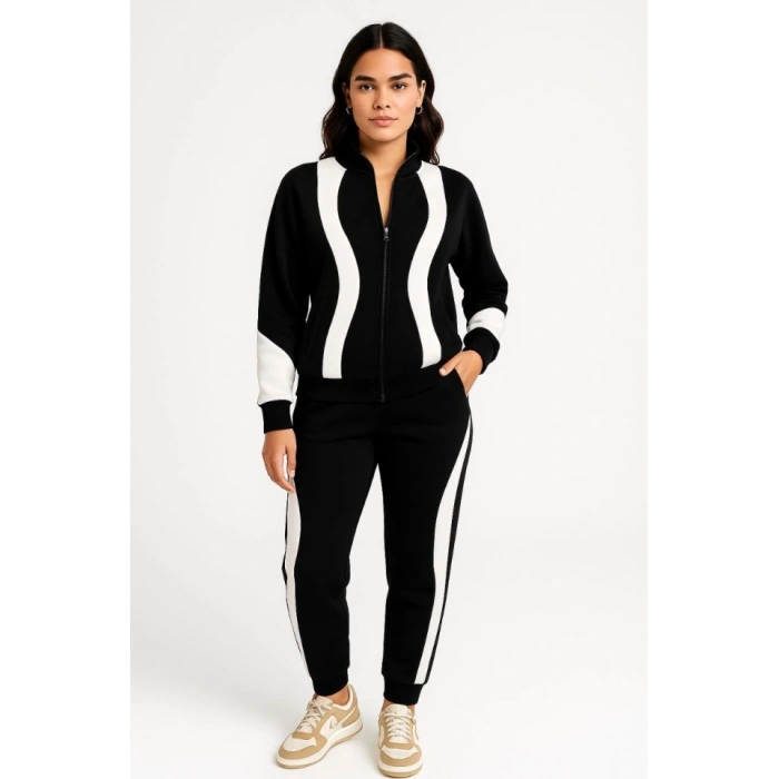 Premium Parçalı Eşofman Takım  Dik Yaka Fermuarlı weatshirt  iyah