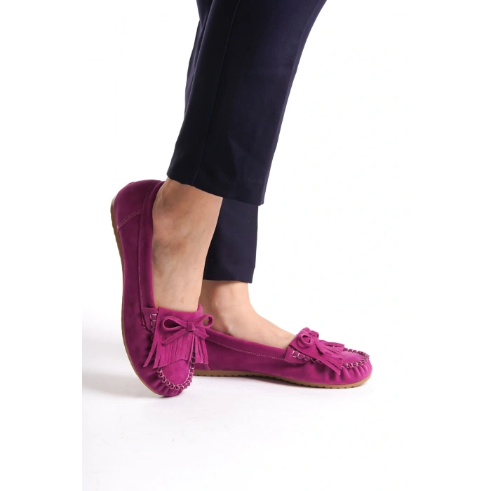 PS-100 Fuşya Süet Püsküllü Günlük Kadın Babet