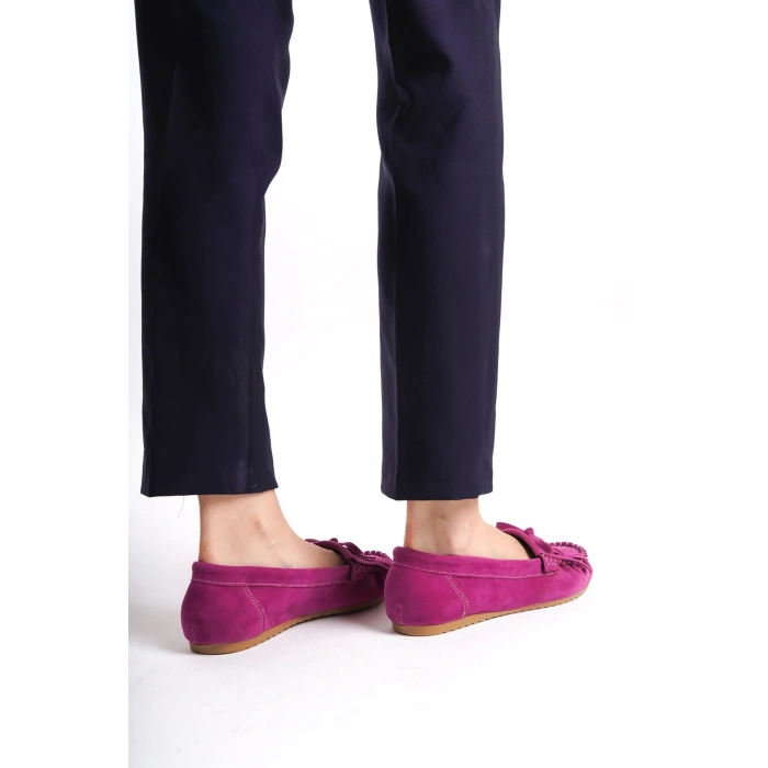 PS-100 Fuşya Süet Püsküllü Günlük Kadın Babet