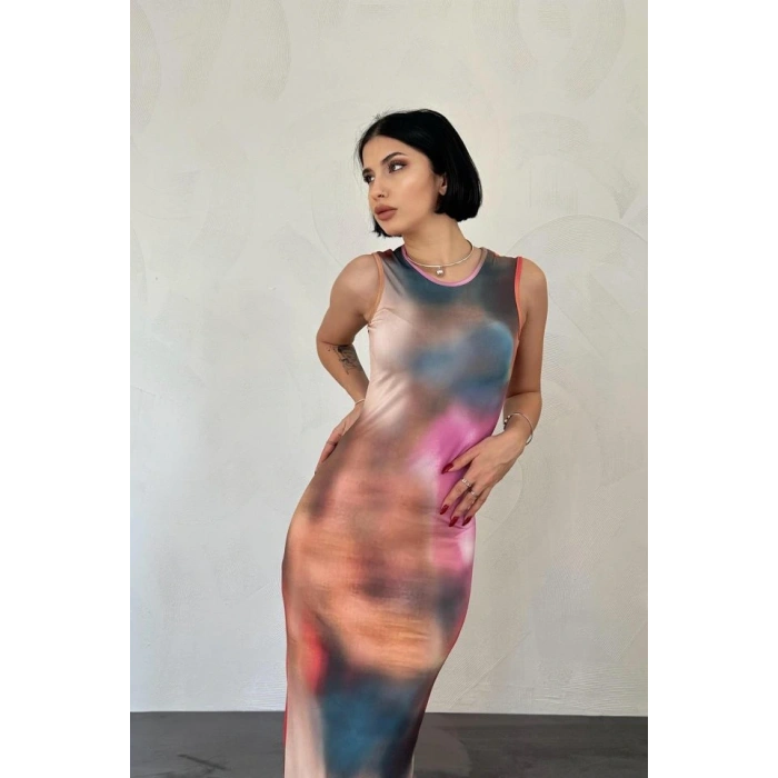 Renkli Batik Desenli Elbise