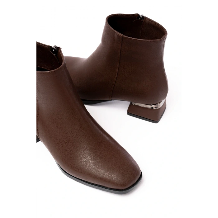 RM-500 Kahverengi Topuklu Fermuarlı Günlük Kadın Bot