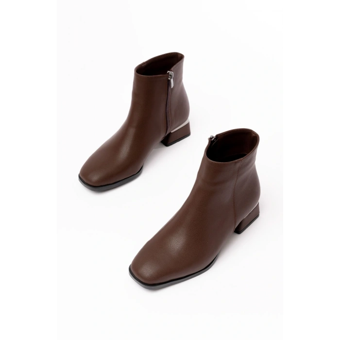 RM-500 Kahverengi Topuklu Fermuarlı Günlük Kadın Bot