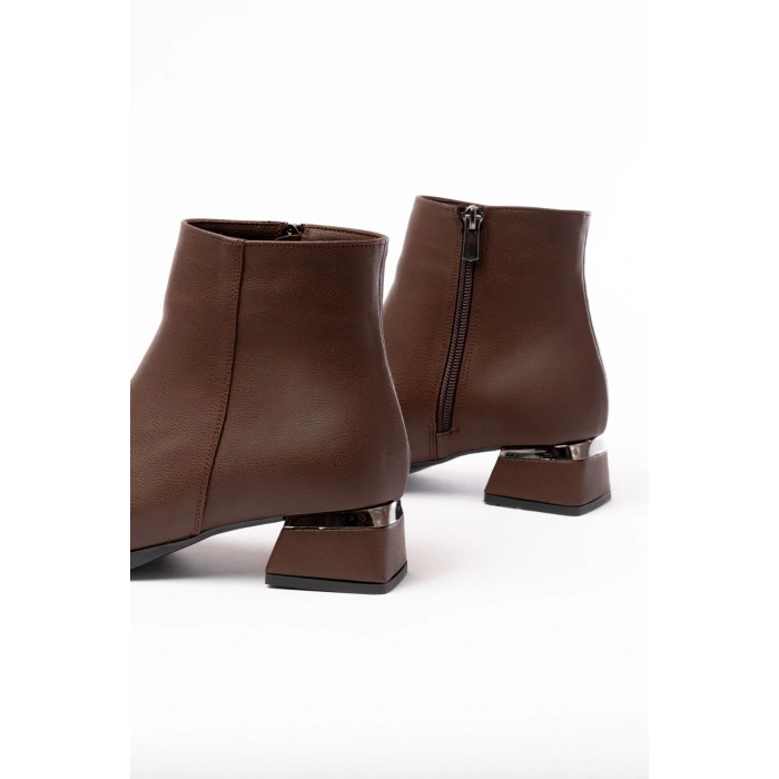 RM-500 Kahverengi Topuklu Fermuarlı Günlük Kadın Bot