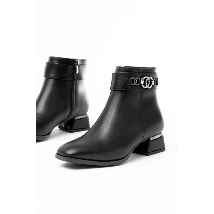 RM-502 Siyah Toka Aksesuarlı Topuklu Fermuarlı Günlük Kadın Bot