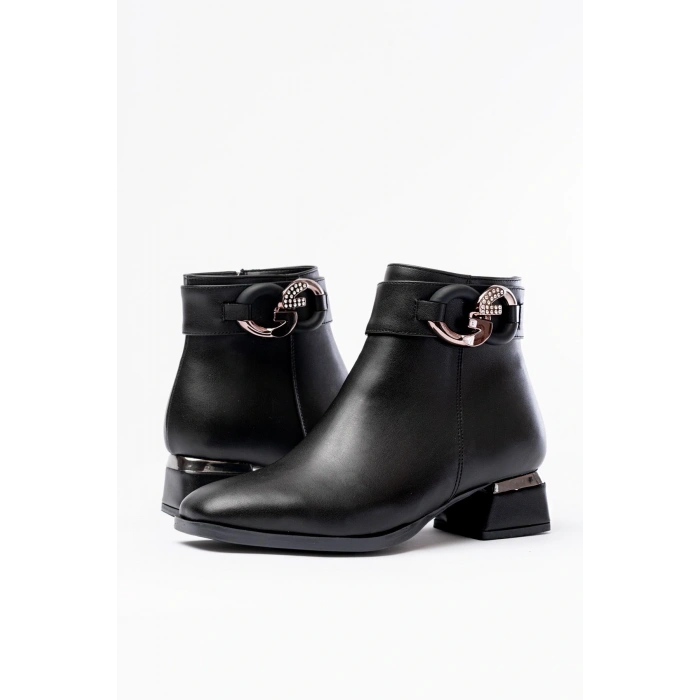 RM-504 Siyah Toka Aksesuarlı Topuklu Fermuarlı Günlük Kadın Bot