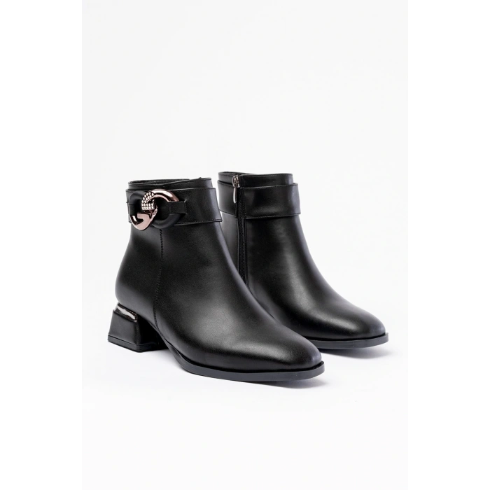 RM-504 Siyah Toka Aksesuarlı Topuklu Fermuarlı Günlük Kadın Bot