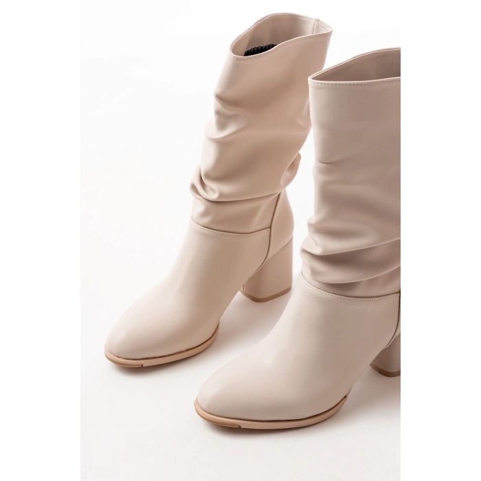 RS-2430 Bej Topuklu Körüklü Günlük Kadın Bot