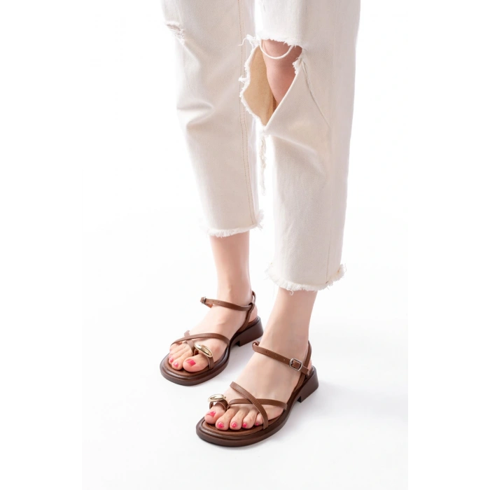 S-101 Taba Parmak Arası Taş Detaylı Günlük Kadın Sandalet