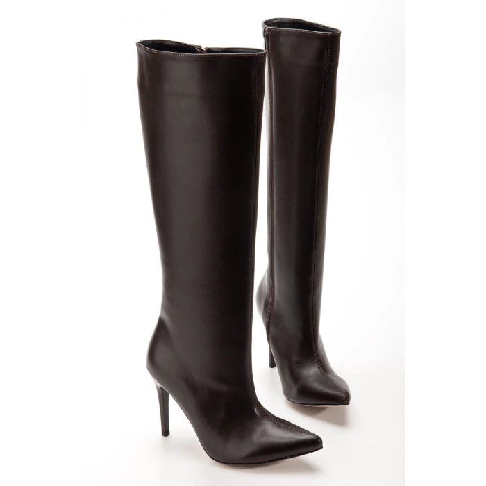 S-2007 Kahve Fermuarlı Günlük Bayan Çizme