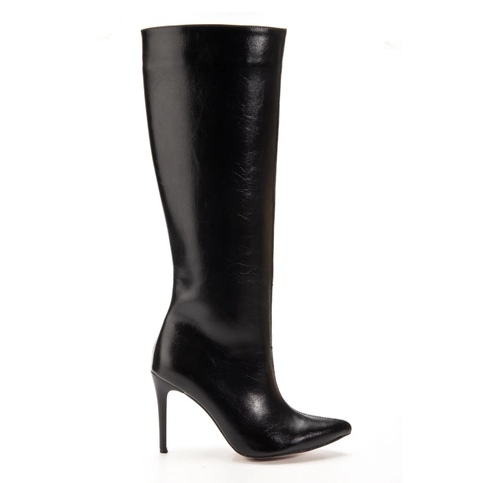 S-2007 Siyah Kırışık Fermuarlı Günlük Bayan Çizme