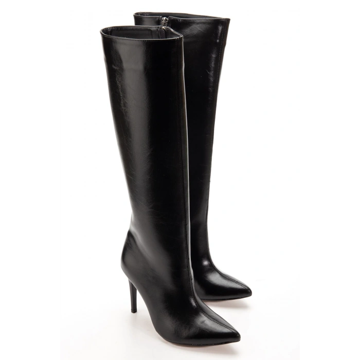 S-2007 Siyah Kırışık Fermuarlı Günlük Bayan Çizme