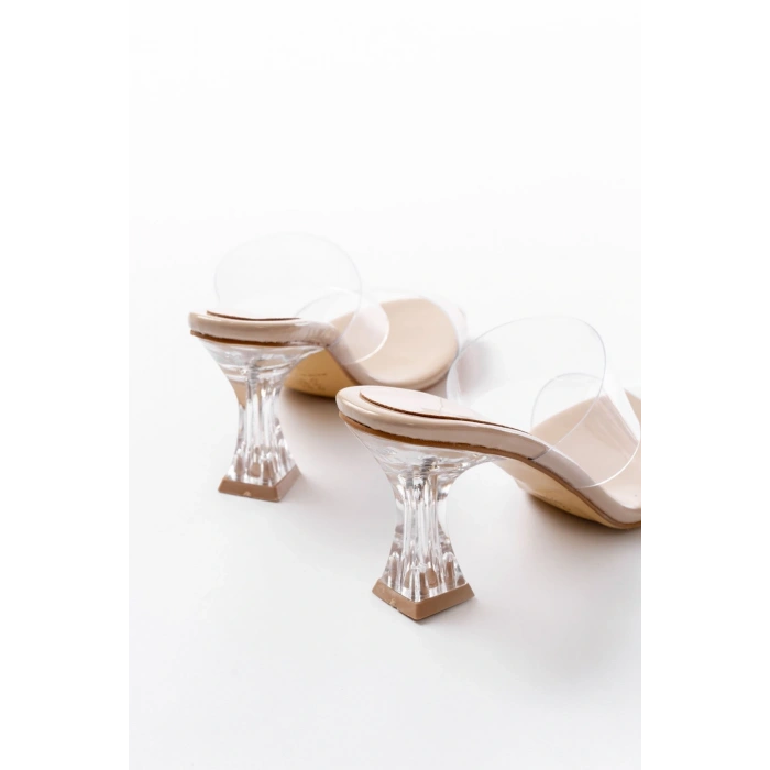 S-618 Bej Rugan Çift Bantlı Topuklu Kadın Terlik