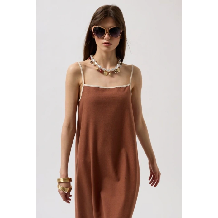 Şerit Detay Keten axi Elbise