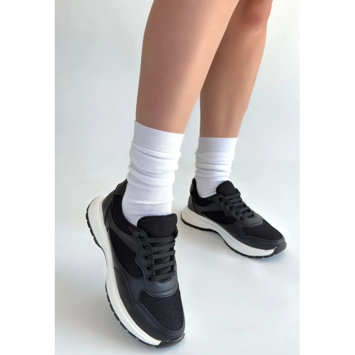 Slar Siyah Cilt Bağcıklı Spor Ayakkabı