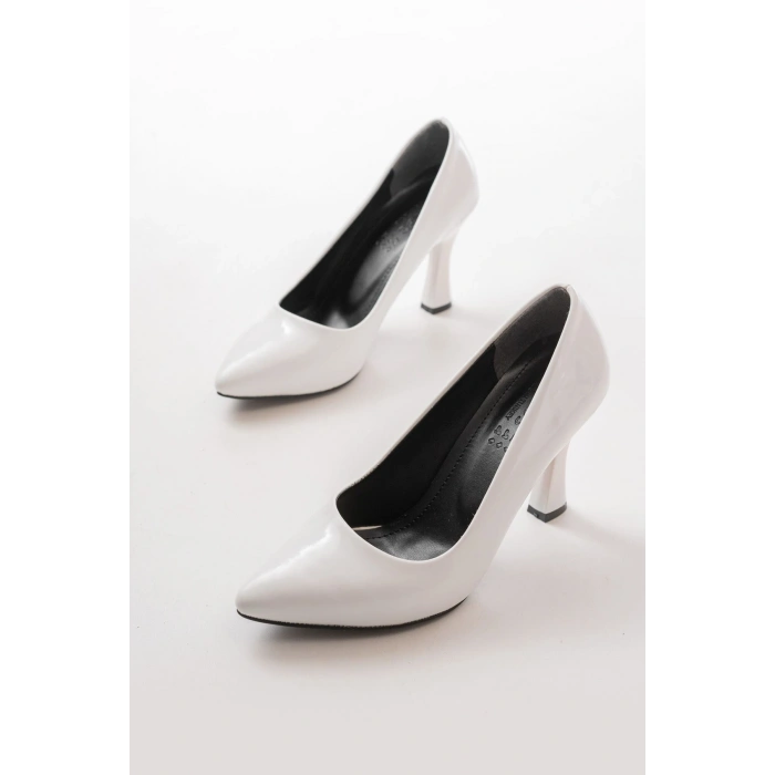 ST-001 Beyaz Rugan Günlük 9 cm Topuklu Bayan Stiletto Ayakkabı