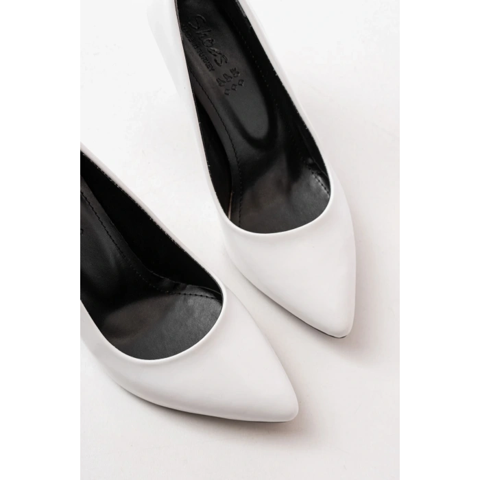 ST-001 Beyaz Rugan Günlük 9 cm Topuklu Bayan Stiletto Ayakkabı