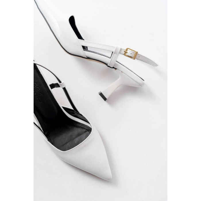 ST-002 Beyaz Rugan Günlük 7 cm Topuklu Bayan Ayakkabı