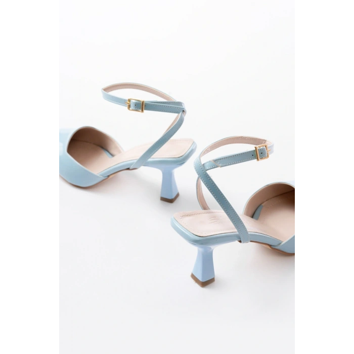 ST-004 Bebe Mavi Rugan Günlük 7 cm Topuklu Bayan Ayakkabı