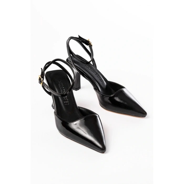 ST-004 Siyah Rugan Günlük 7 cm Topuklu Bayan Ayakkabı