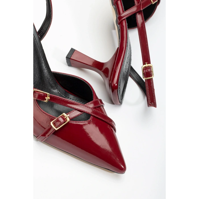 ST-005 Bordo Rugan Günlük 7 cm Topuklu Bayan Ayakkabı