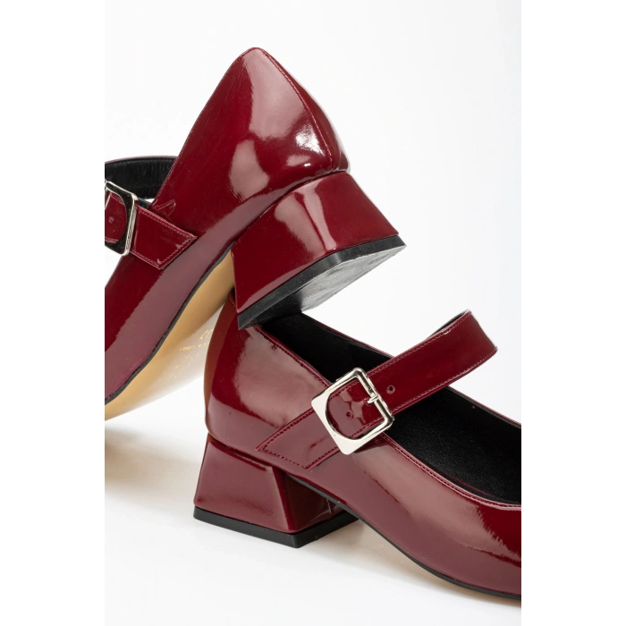 ST-006 Bordo Rugan Günlük 4 cm Topuklu Bayan Ayakkabı