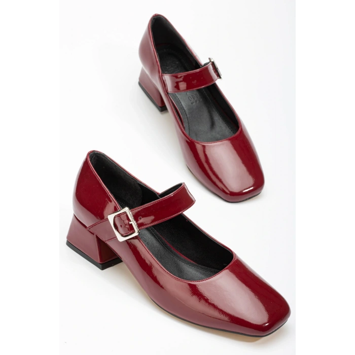 ST-006 Bordo Rugan Günlük 4 cm Topuklu Bayan Ayakkabı