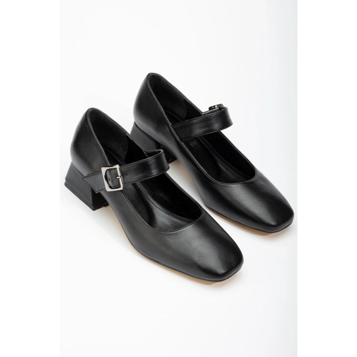 ST-006 Siyah Günlük 4 cm Topuklu Bayan Ayakkabı