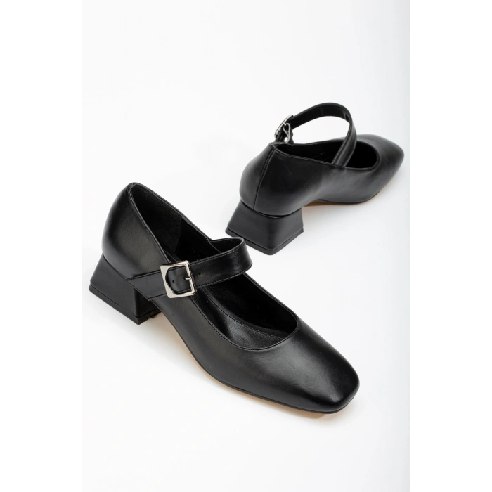 ST-006 Siyah Günlük 4 cm Topuklu Bayan Ayakkabı