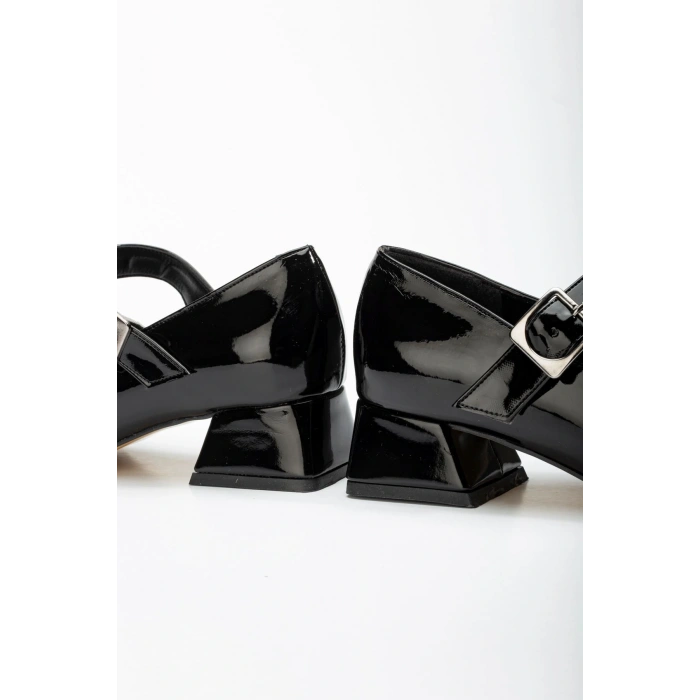 ST-006 Siyah Rugan Günlük 4 cm Topuklu Bayan Ayakkabı