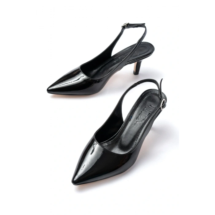 ST-1152 Siyah Rugan Günlük 7 cm Topuklu Kadın Ayakkabı